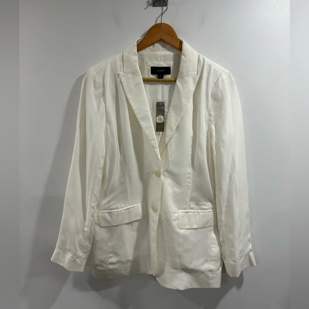 NWT J. Crew Limited Edition Drapey Long Parke Blazer Cupro Blend Ivory S…